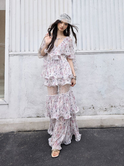 Retro Wilderness Floral Ruffled Dress【s0000016861】