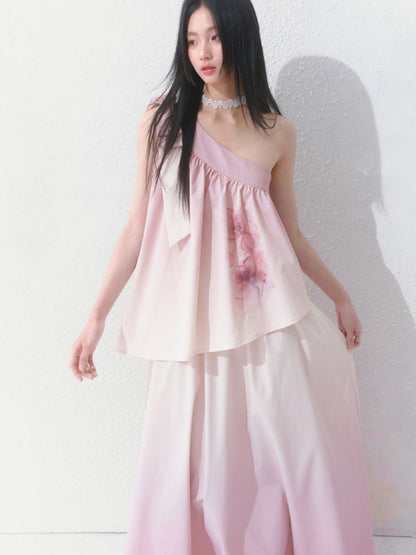 Slant Shoulder Niche Ambiance Dress【s0000012160】