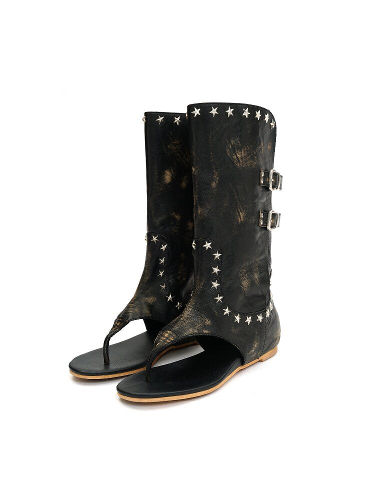 Cowhide Star Nail Herringbone Boot【s0000016439】