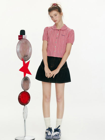 Flower Story Red Plaid Doll Shirt【s0000015687】