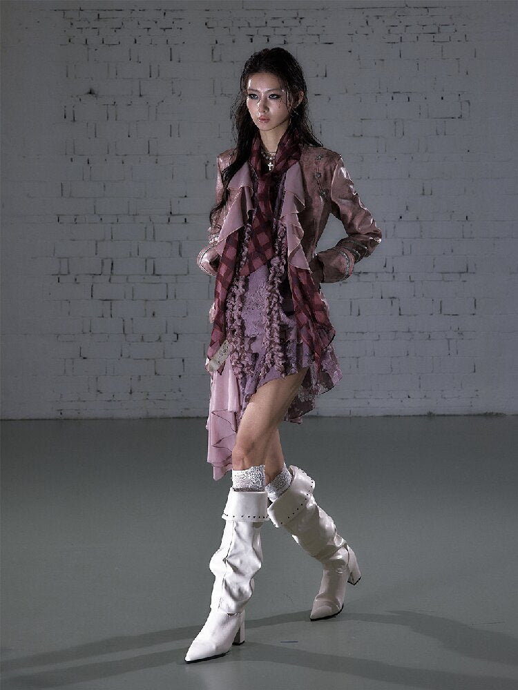 Streamer Snood Chiffon Leather Jacket【s0000015942】