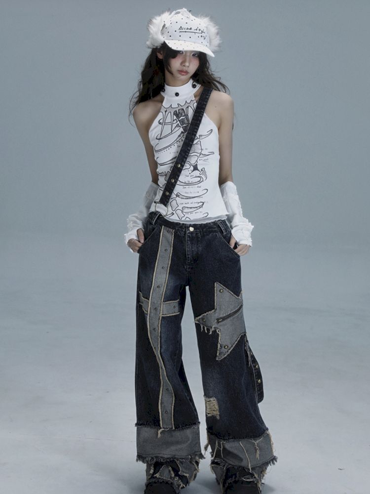 Raw edge studded casual denim pants【s0000013481】