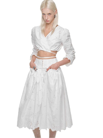 Hollow Jacquard Ultra Short Blouse【s0000011624】