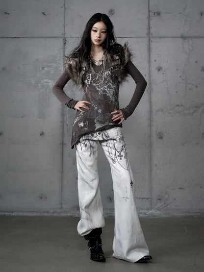 Denim Distressed Wide-Leg Pants【s0000013949】