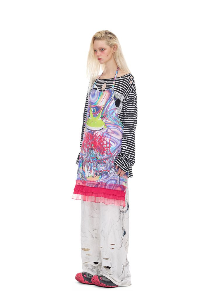 Lace rivet punk lace-up apron【s0000012970】