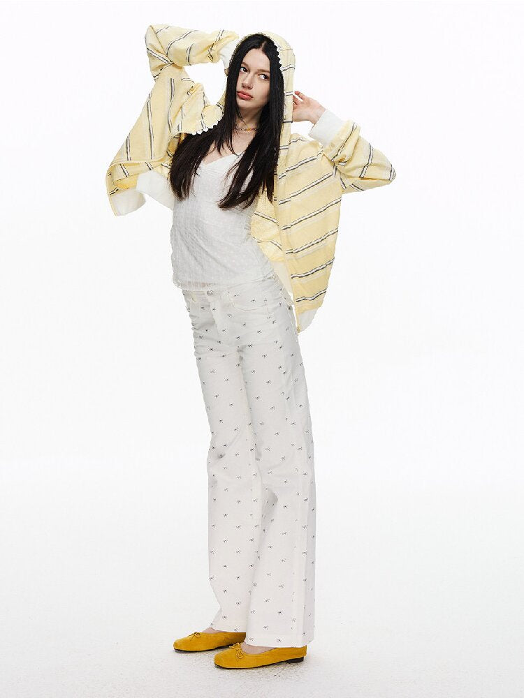 Striped Love Lace Hooded Cardigan【s0000015867】