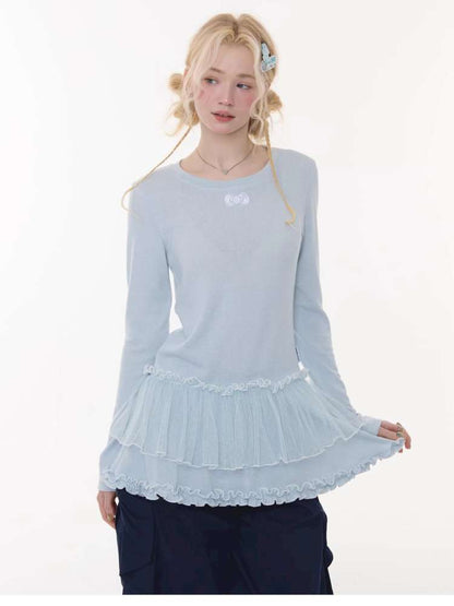 Lace Pleated Polka Dot Top【s0000015429】