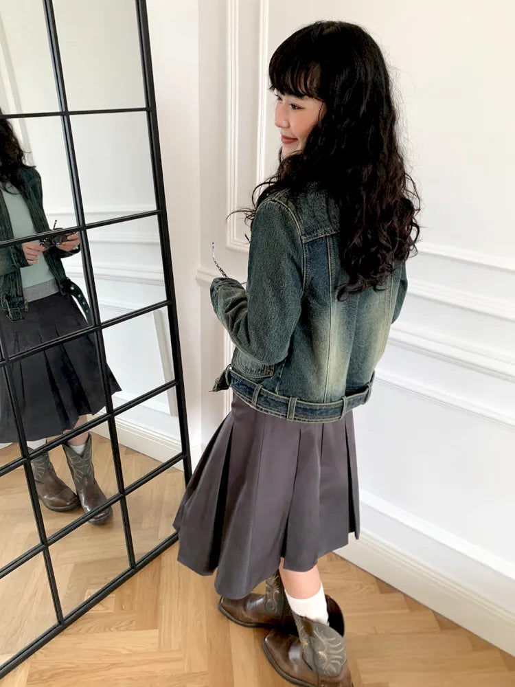 Retro-Washed Distressed Slim-Fit Denim Jacket【s0000013996】