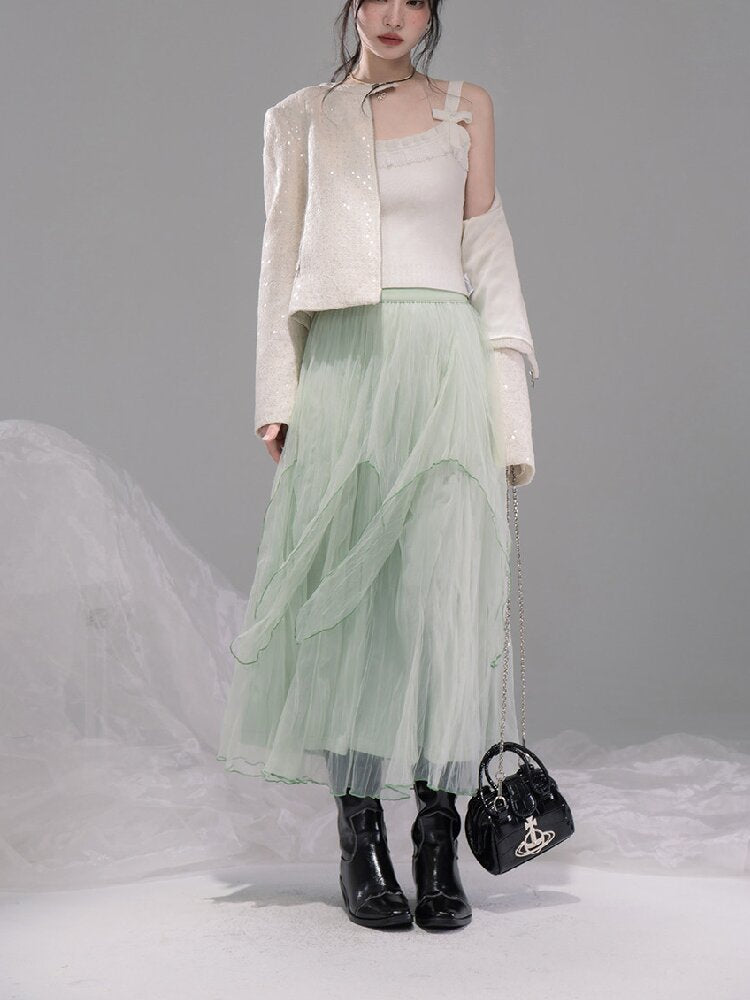 Liubo Gauze Green Irregular Skirt【s0000015738】