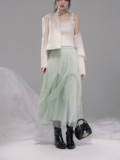 Liubo Gauze Green Irregular Skirt【s0000015738】