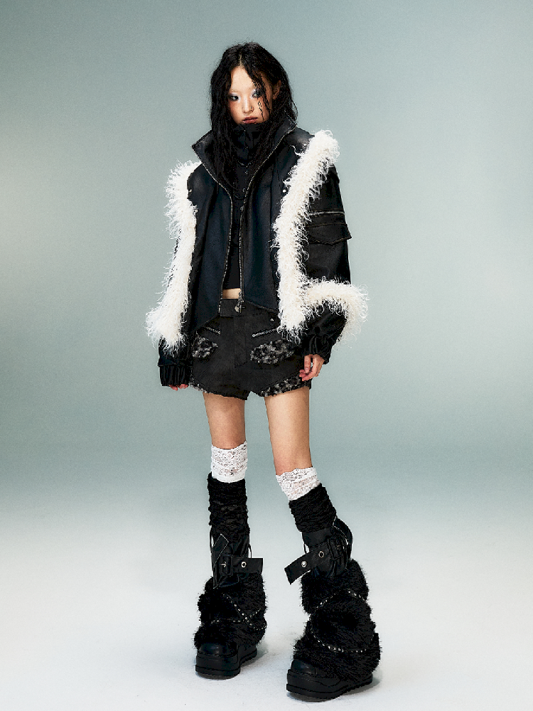 Fake Two Piece Leather Cotton Jacket【s0000011481】