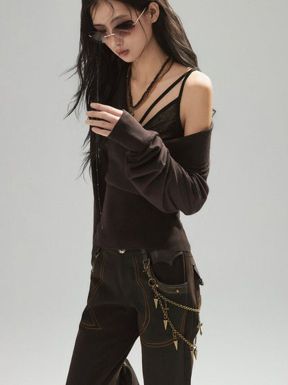 Coffee Swing Collar Woolen Top【s0000015605】