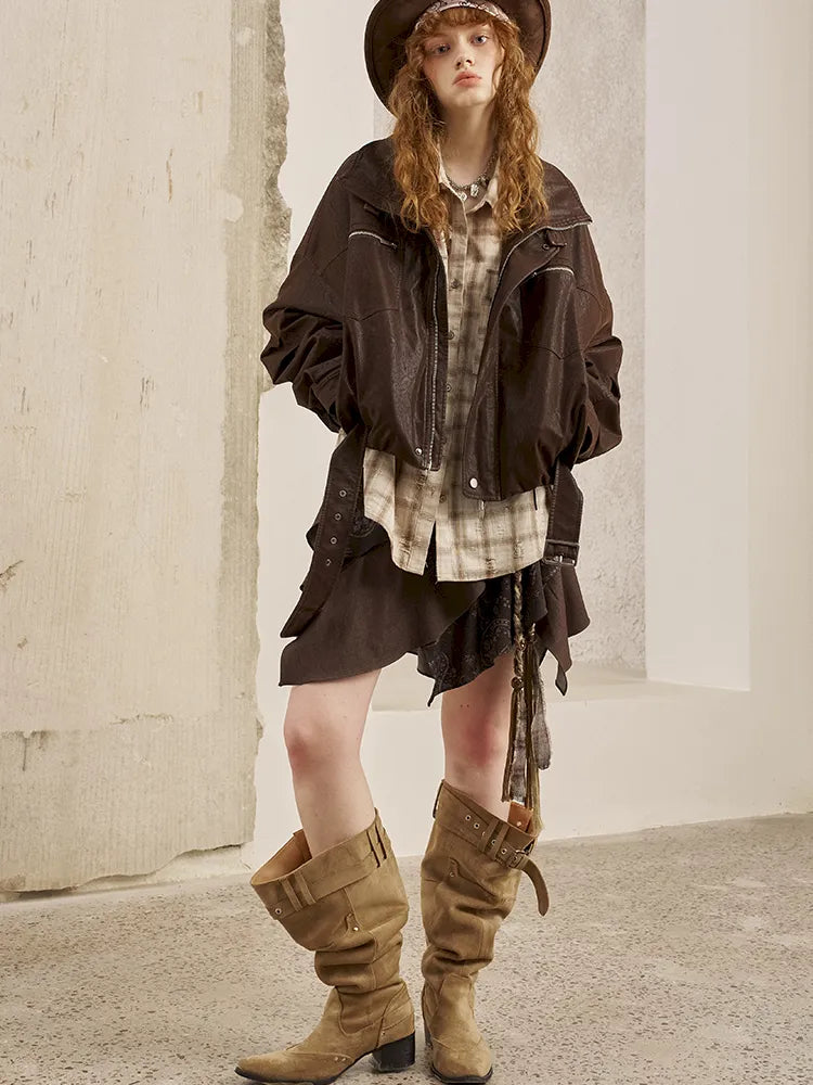 Stand Collar Motorcycle Leather Jacket【s0000014042】
