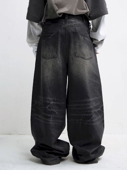 Washed Black Wide Leg Jeans [S0000010444]