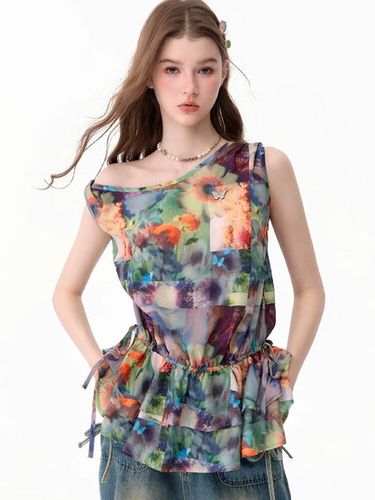 Summer Ruffle Oil Painting Vest【s0000017748】