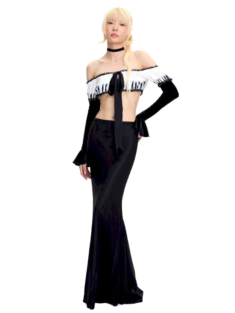 Piano Print Strapless Top【s0000014097】