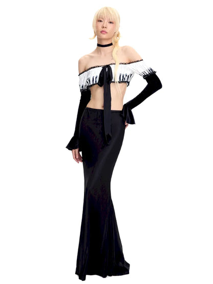 Piano Print Strapless Top【s0000014097】