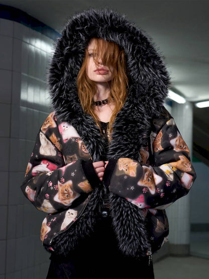 Cat Print Reversible Fleece Jacket【s0000014414】