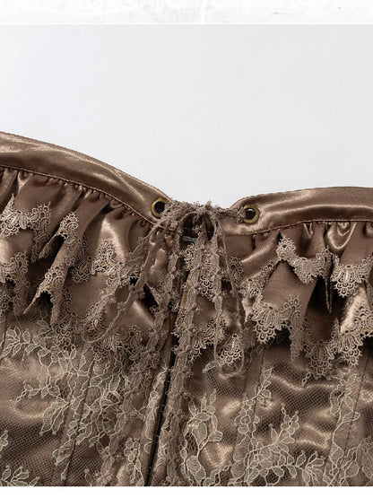 Patchwork Lace Satin Short Corset【s0000016204】