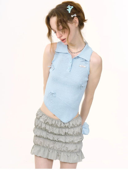 Polo Neck Blue Knit Vest【s0000012256】