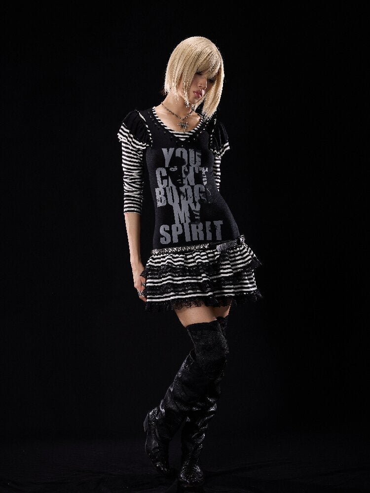 Patchwork Riveted Printed Dress【s0000018504】