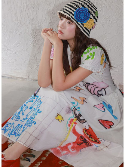 Striped flowers handmade crochet【s0000013344】