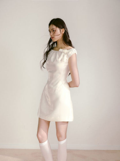 Satin Elastic One Shoulder Bowknot Waisted Dress【s0000013237】