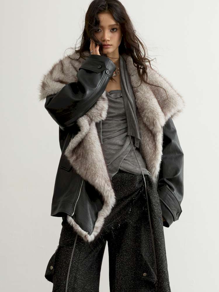 Detachable Fur Collar PU Jacket【s0000015196】