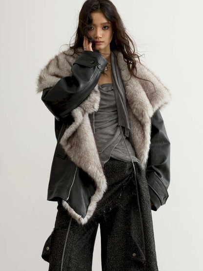 Detachable Fur Collar PU Jacket【s0000015196】