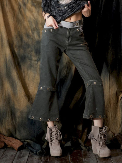 Military Green Cropped Flared Pants【s0000013894】