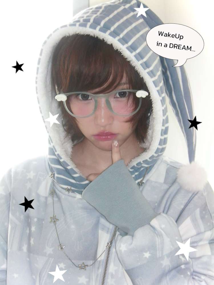 Ghost Horse Star Print Diagonal Zip Jacket【s0000014691】