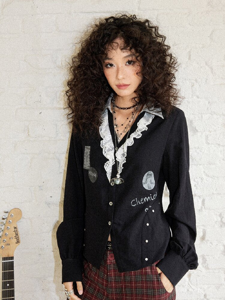 Punk-Style Lace Patchwork Shirt【s0000017895】