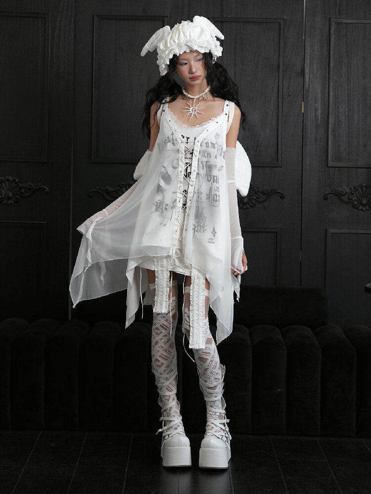 White Niche Punk Style Slip Dress【s0000018174】