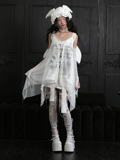 White Niche Punk Style Slip Dress【s0000018174】