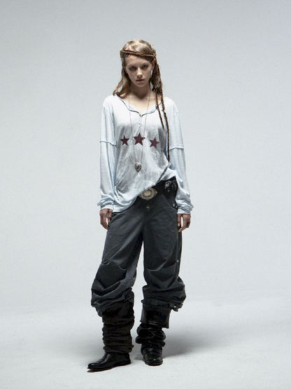 Pleated Studded Washed Cotton Trousers【s0000012211】