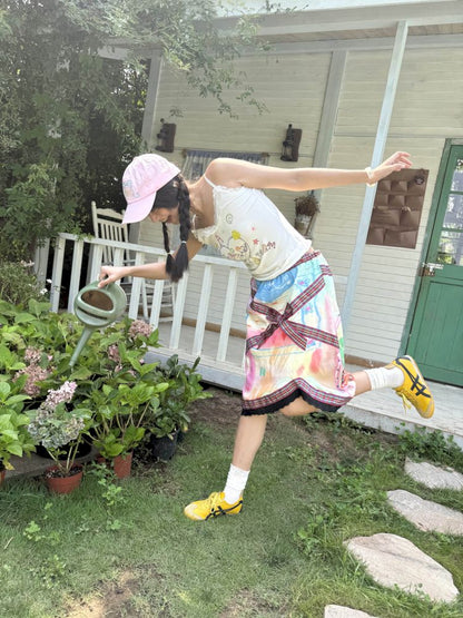 Colorful printed lace trim tank top【s0000012772】