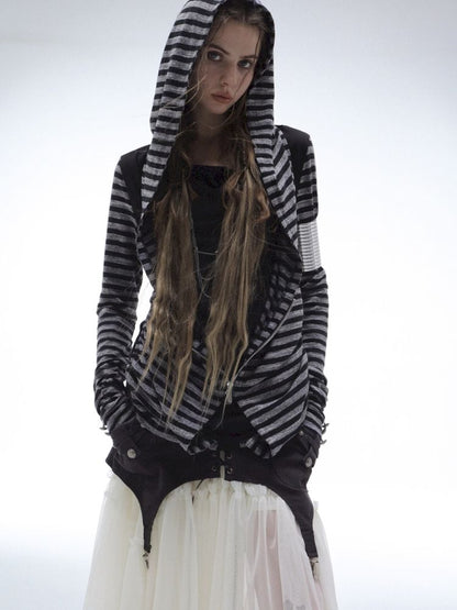 Patchwork Striped Hooded Pullover【s0000013900】