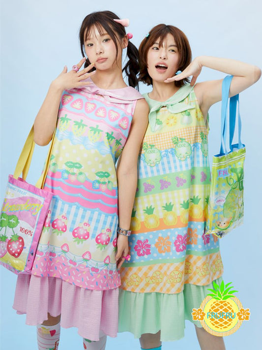 Fruit print summer navy collar dress【s0000012872】