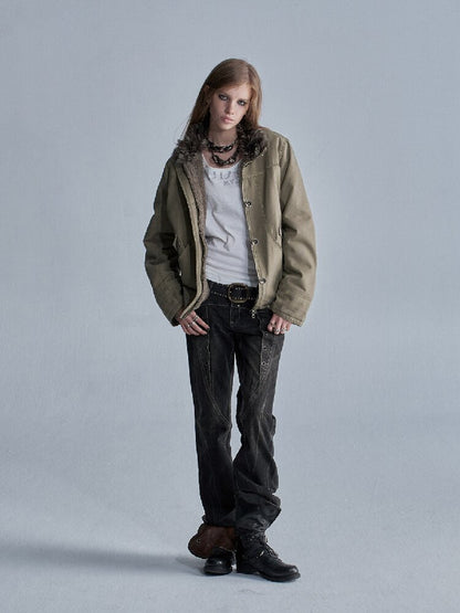 Distressed Lambswool Padded Jacket【s0000019094】