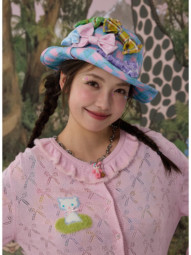 Plaid Print Bow Bucket Hat Casual【s0000017125】