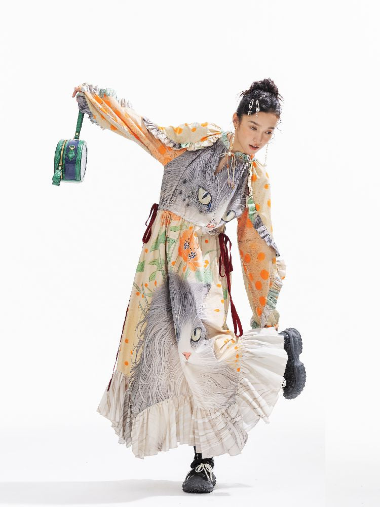 인쇄 된 길고 느슨한 드레스 [S0000011312]