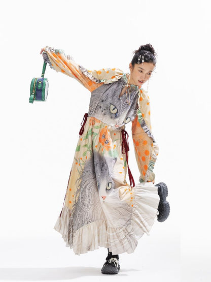 인쇄 된 길고 느슨한 드레스 [S0000011312]