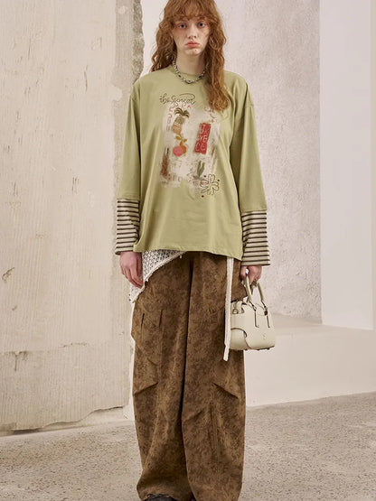 Patchwork Oversized Long-Sleeve T-Shirt【s0000014044】