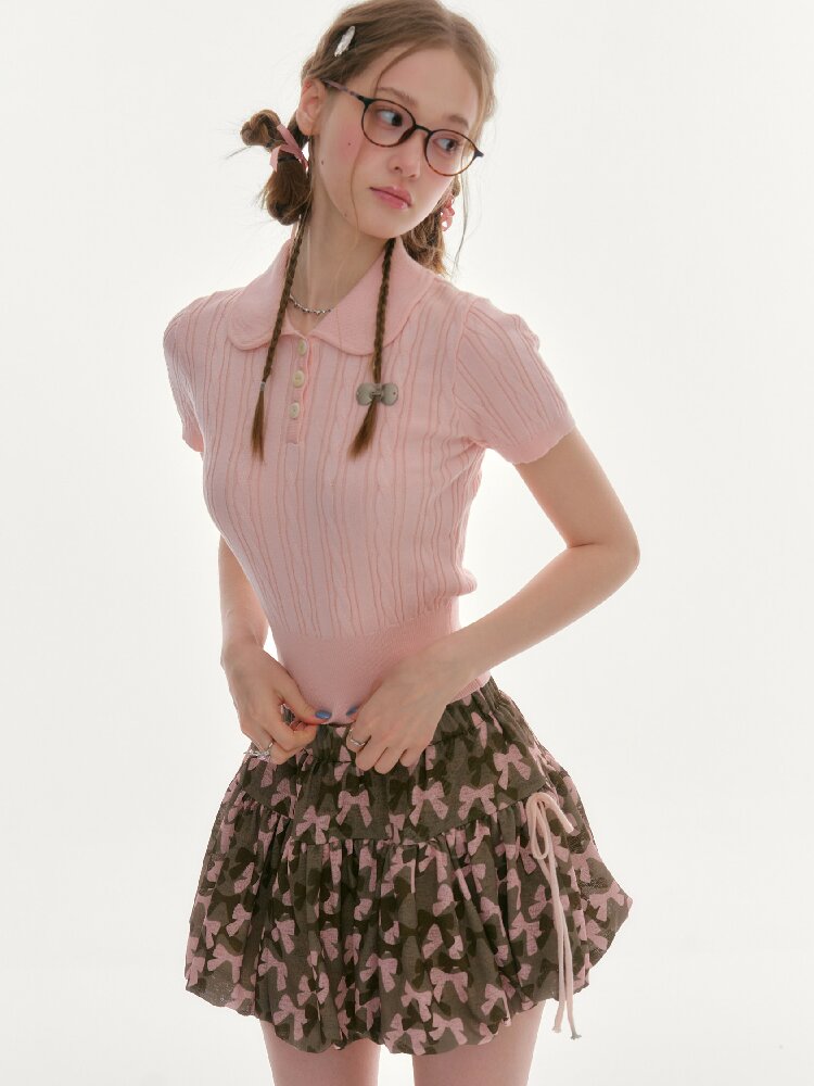 Twist Doll Collar Knitted T-Shirt【s0000016612】