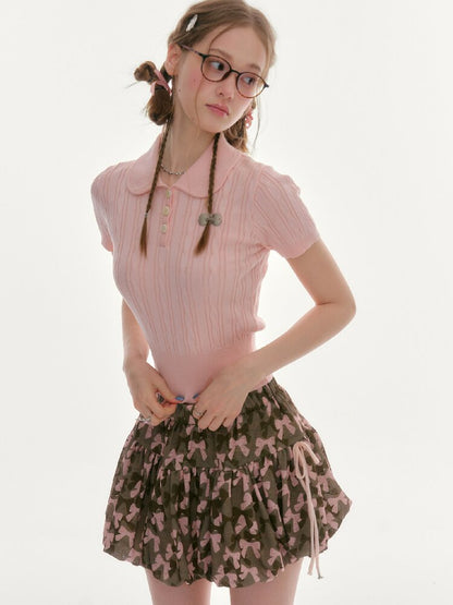 Twist Doll Collar Knitted T-Shirt【s0000016612】