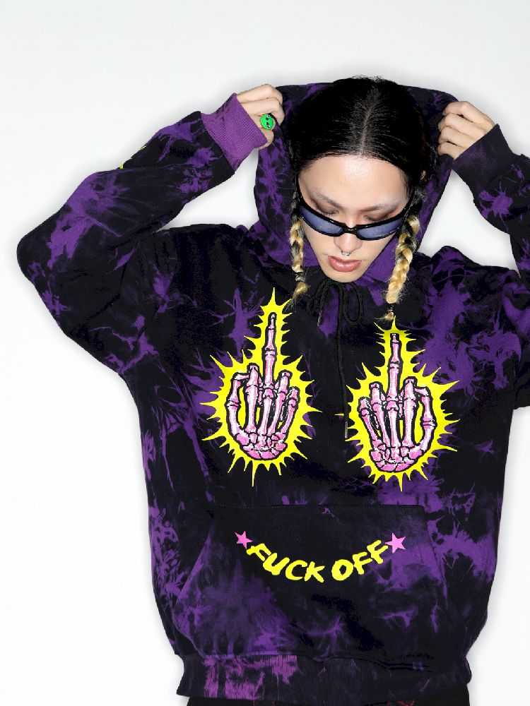 DARK PUNK MIDDLE FINGER TIE-DYE HOODED SWEATSHIRT [S0000010267]