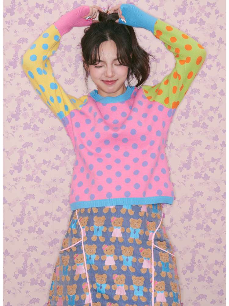 Contrasting Polka Dot Crew Neck Pullover【s0000014827】