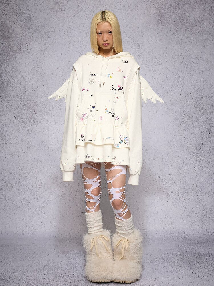 Sticker Angel Wing Sweatshirt Dress【s0000018742】