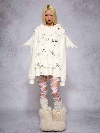 Sticker Angel Wing Sweatshirt Dress【s0000018742】