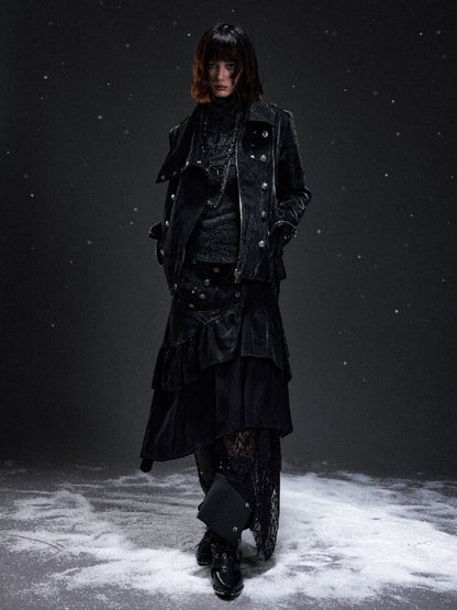 Dark Court Suede Patchwork Skirt【s0000019295】